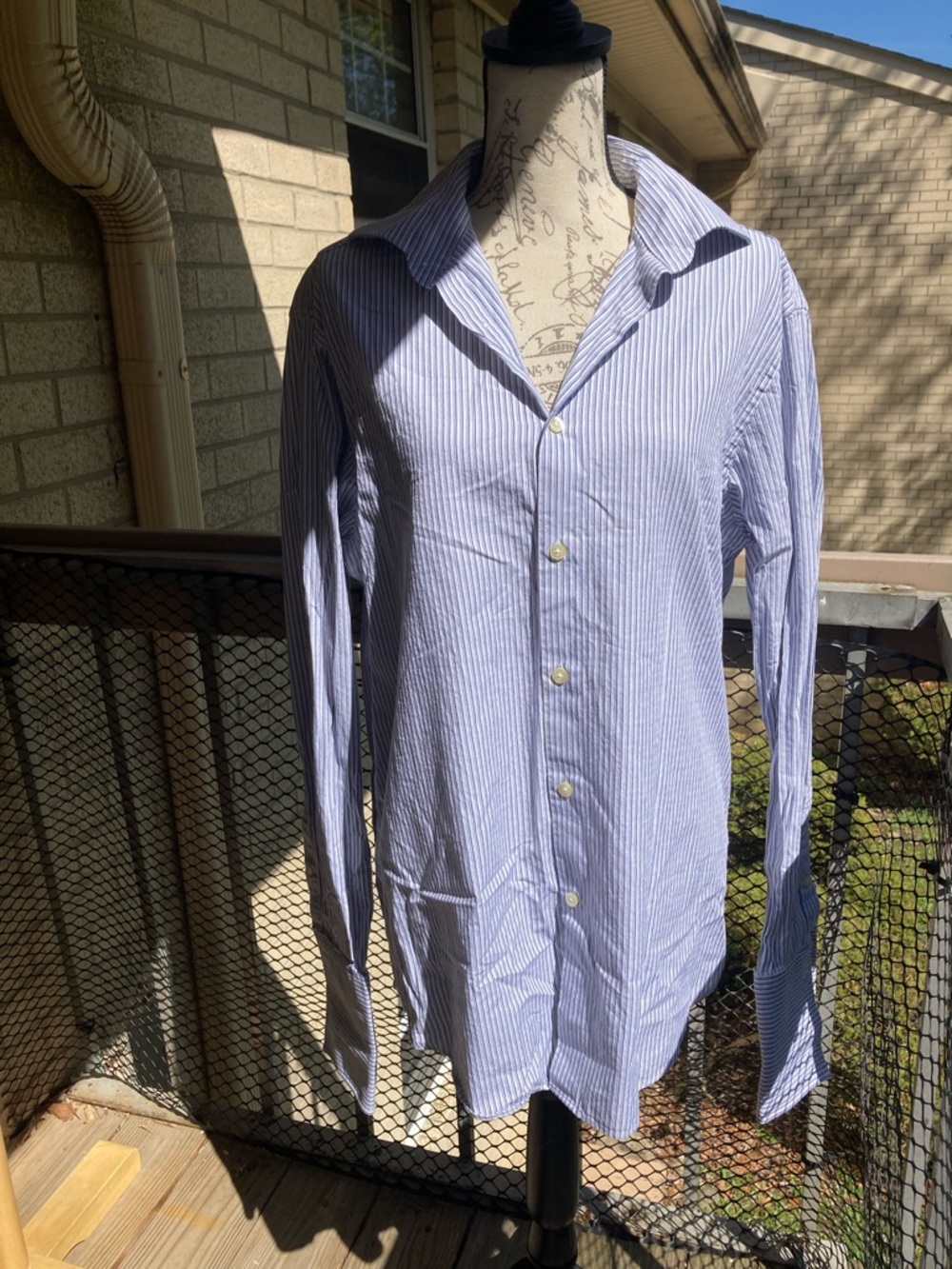 Michael Kors Men's 100% Cotton Blue White Grey Striped Button Down Shirt Large